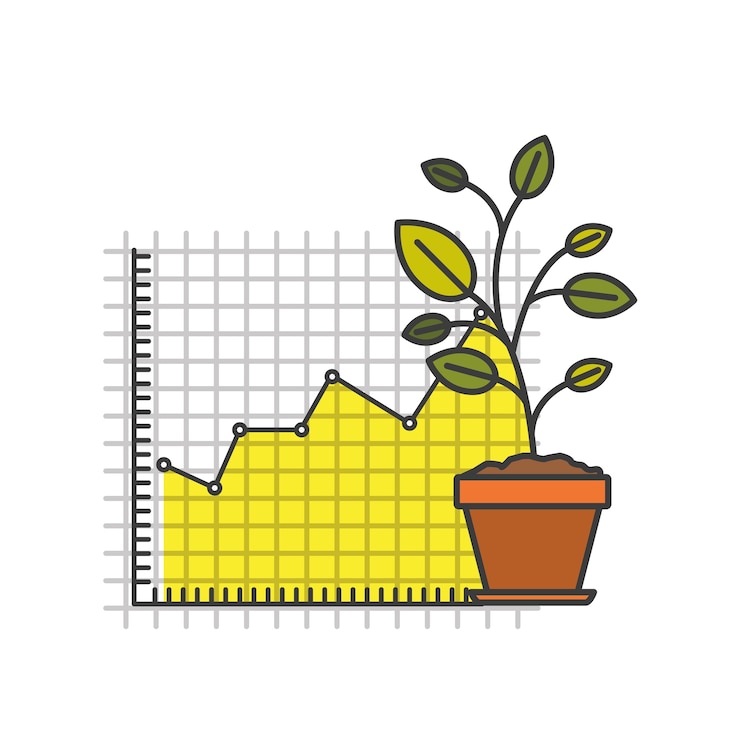 Vector plant pot and grid with graphics growth economy
