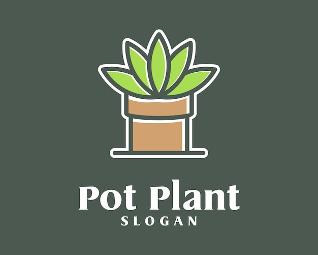 Plant Pot Groen Blad Natuur Tuin Tropische Bloempot Plantkunde Cartoon Stijl Vector Logo Ontwerp