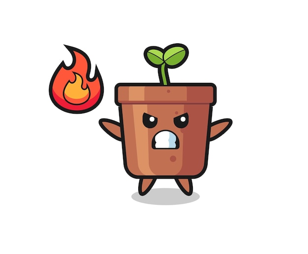 Plant pot karakter cartoon met boos gebaar, schattig stijlontwerp voor t-shirt, sticker, logo-element
