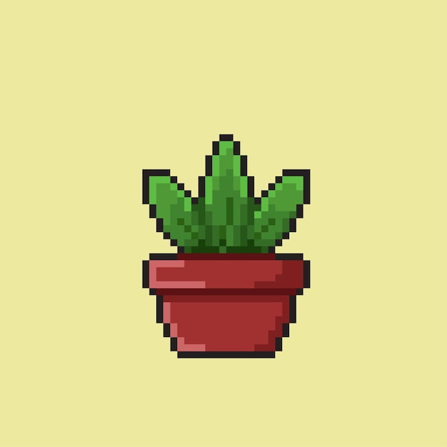 plant on the pot in pixel art style