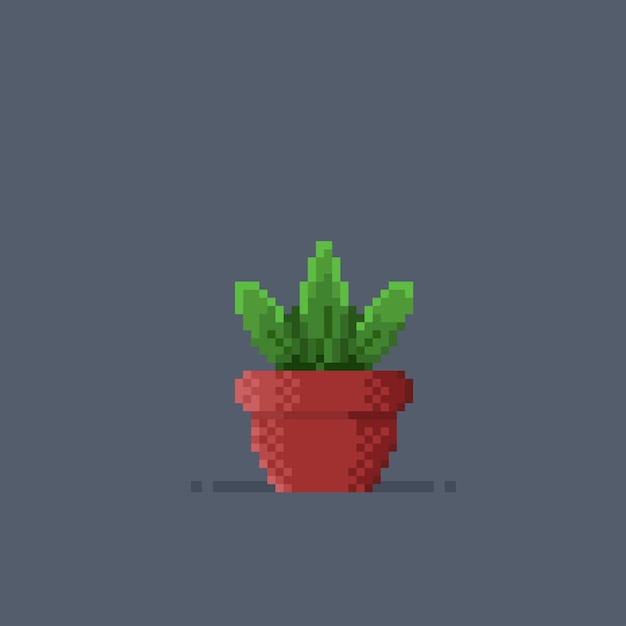 Plant on the pot with pixel art style