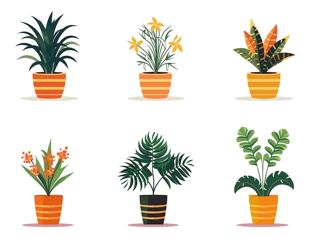 Plant pots set illustration Vibrant botanical garden with various plants vegetables and succulents thriving in pots