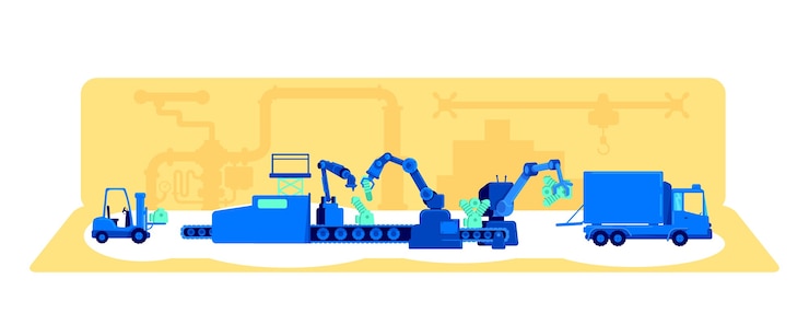 Vector plant production process flat concept illustration