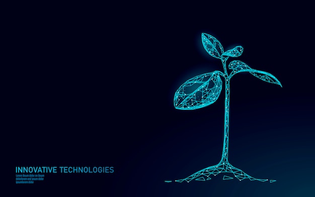 Concetto astratto ecologico del germoglio della pianta. 3d rendono le foglie dell'albero del semenzale. salvare il pianeta natura ambiente crescere vita poli triangoli poligono poli basso illustrazione