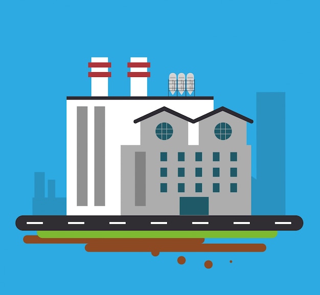 Vector plant street building chimney factory industry icon