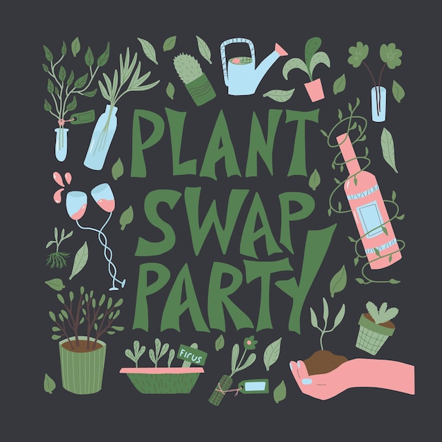 Plant swap lover concept met de hand getekende vectortekst