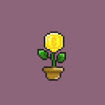 Pianta con fiore bitcoin in stile pixel art