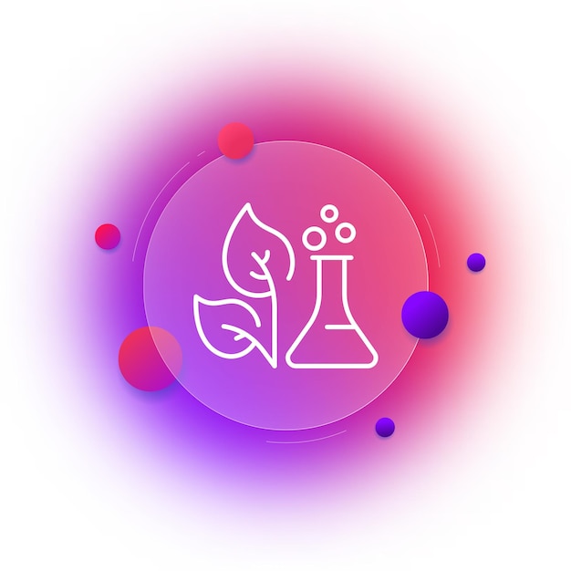 plant with chemical flask line icon natural leaf leaves photosynthesis chlorophyll evaporation research chemistry science concept glassmorphism vector line icon for business and advertising
