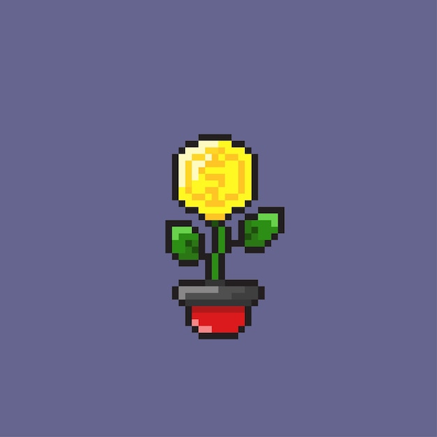 plant with dollar coin in pixel art style