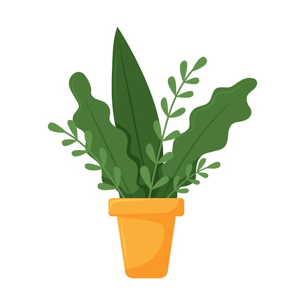 A plant with leaves House Potted Plant Cartoon flat vector illustration isolated on white background