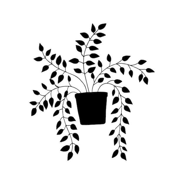 Vector plant with leaves in a pot room decor nature doodle cartoon coloring linear