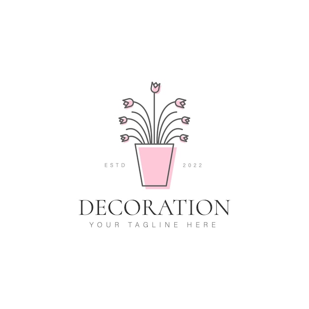 Vector plant with vase decorative logo design icon illustration