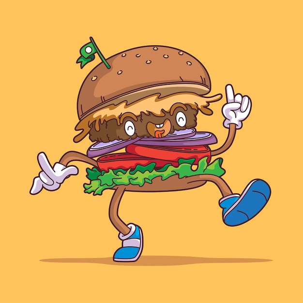 Plantaardige hamburger met blij gezicht cartoon illustratiestijl