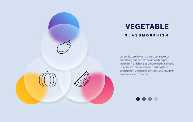 Plantaardige pictogrammenset Vegetarisch eten Gezondheidszorgconcept Glasmorfisme-stijl Vectorlijnpictogram voor zaken en reclame