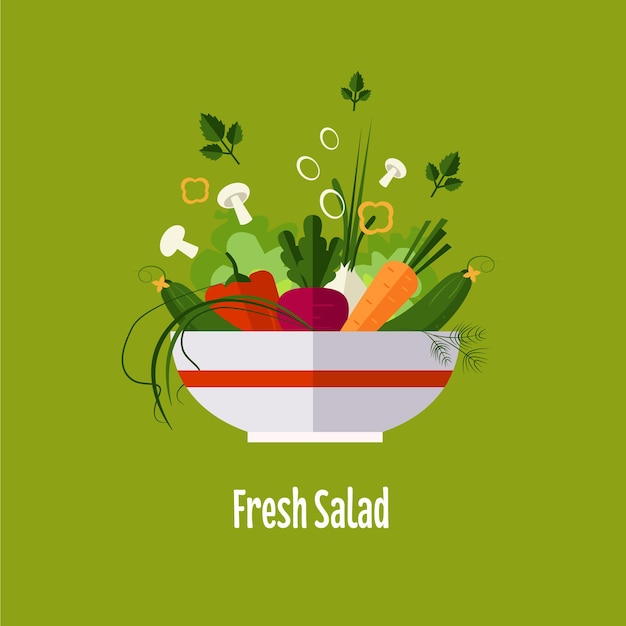 Plantaardige salade, gezonde voeding, dieet vlakke stijl vector