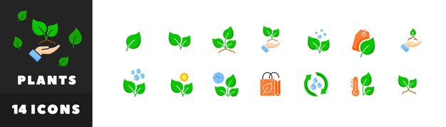 Planten pictogramserie vlakke stijl Vector iconen