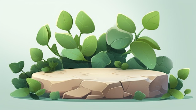 Vector a planter with green leaves and a wooden box with a wooden base