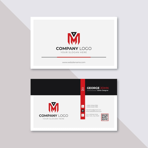 Plantilla de diseño de tarjeta de visita moderna roja y blanca elegante profesional