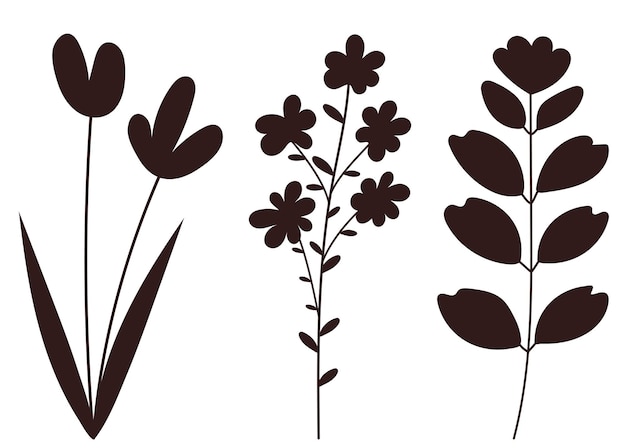 植物の黒いシルエット分離ベクトル