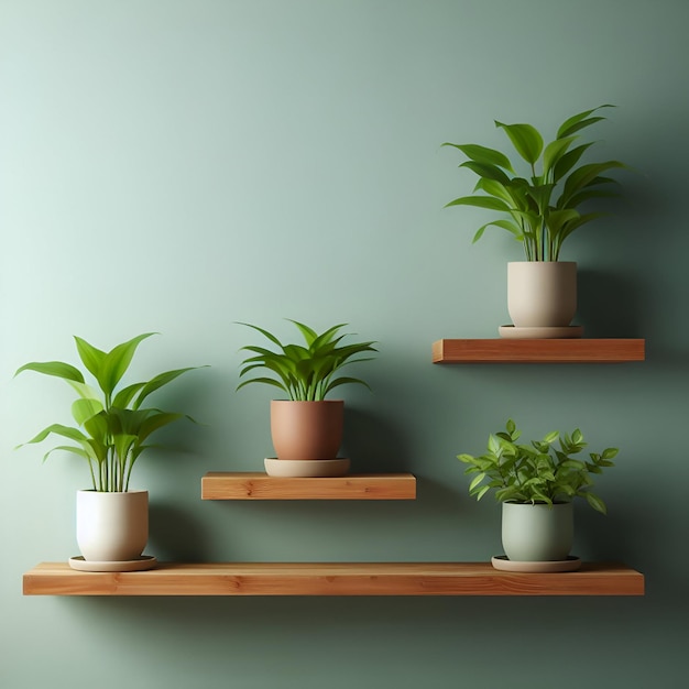 Vector of plants on a green wall with wooden floor