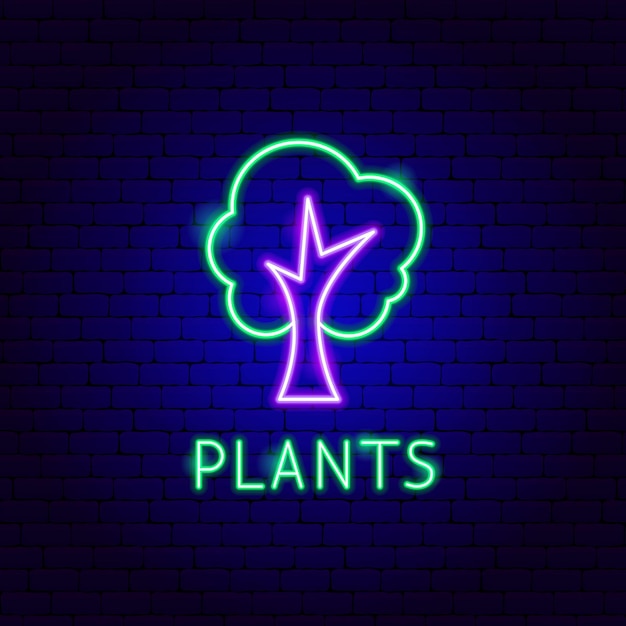 Etichetta al neon di piante. illustrazione vettoriale di promozione della natura.