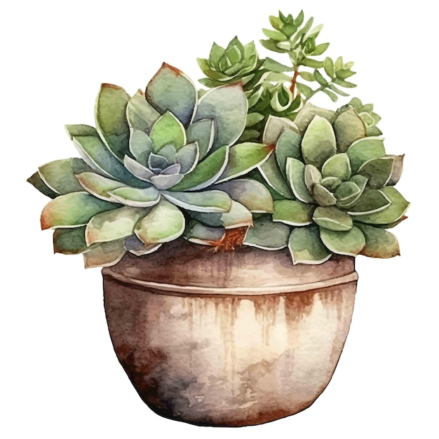 plants in pot watercolor illustration