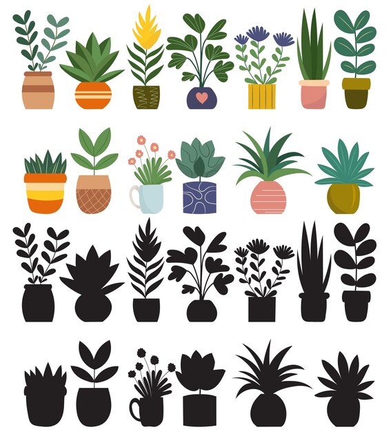 plants in pots collection on white background vector