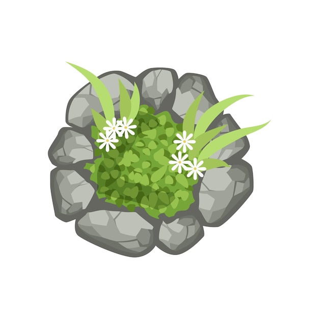 Plants and stones landscape element top view vector Illustration isolated on a white background