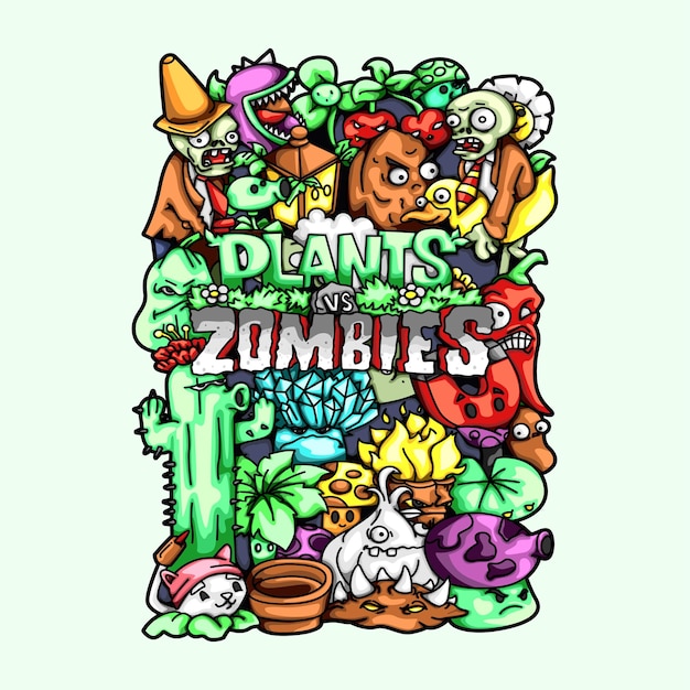 Plants vs zombies doodle vector element design illustrations