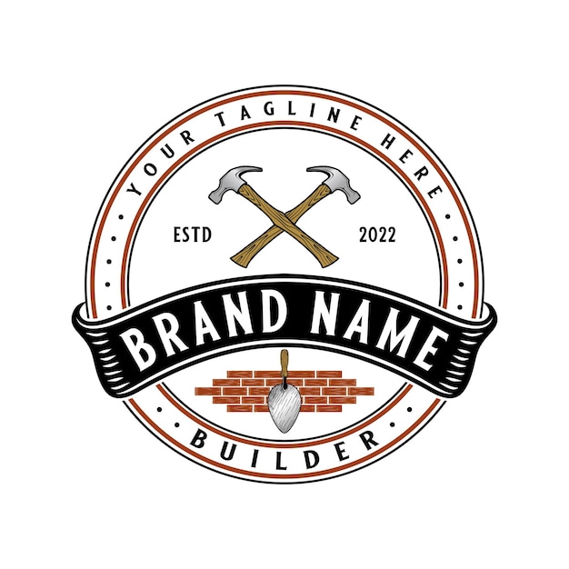 plastering and home renovation service emblem logo design.