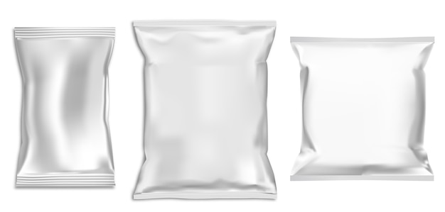 Plastic bag. Foil snack pack. Food packet. Isolated pasta pouch for advertising.