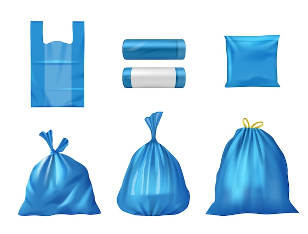 Plastic bags Recycling pollution trash kitchen bags decent vector realistic containers set