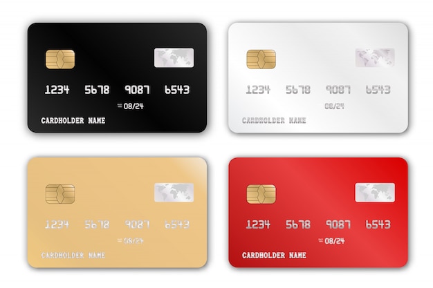 Vector plastic bankkaart ontwerpsjabloon set. realistische gedetailleerde creditcards instellen