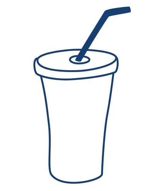 Plastic beker voor vloeistof met rietje. silhouet van een glas met een rietje. snel eten, drinken.