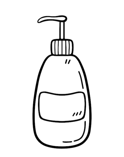 Plastic bottle with dispenser isolated on white background hand drawn illustration in doodle style