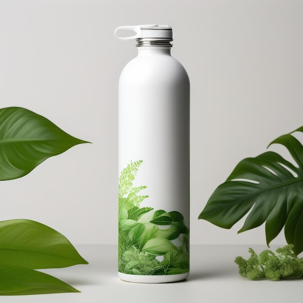 Vector plastic bottle with leaves on light background plastic bottle with leaves on light background