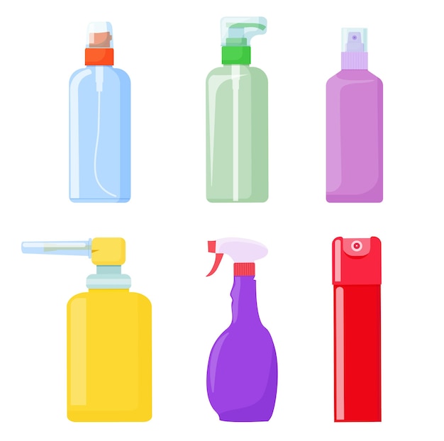 Vector plastic bottles with a dispenser. containers with a spray gun. vector