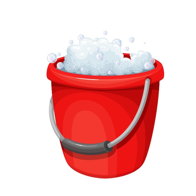 Vector plastic bucket with foamy water