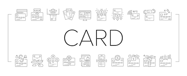 Plastic card payment collection icons set vector