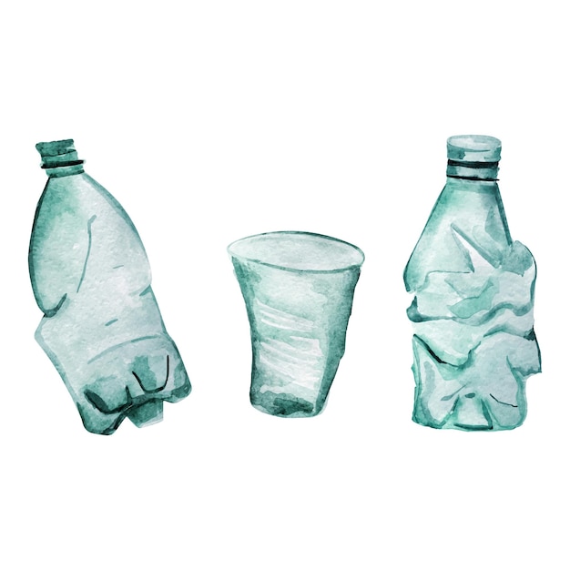 Plastic crockery bottle glass watercolor imitation vector