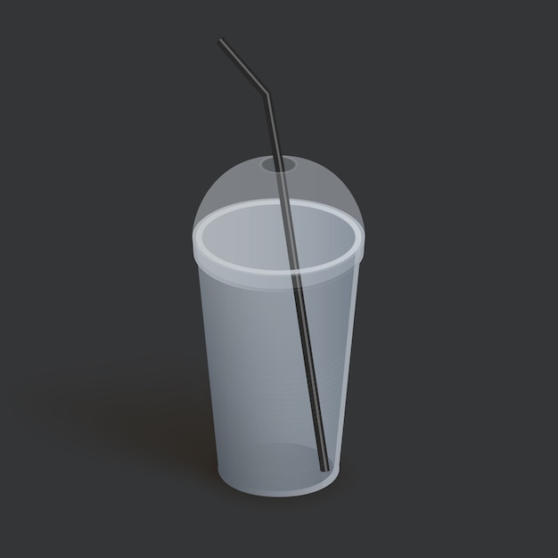 Пластиковый стаканчик с крышкой для кофе, чая, смузи, сока. реалистичный пустой стакан. иллюстрация на темном фоне.