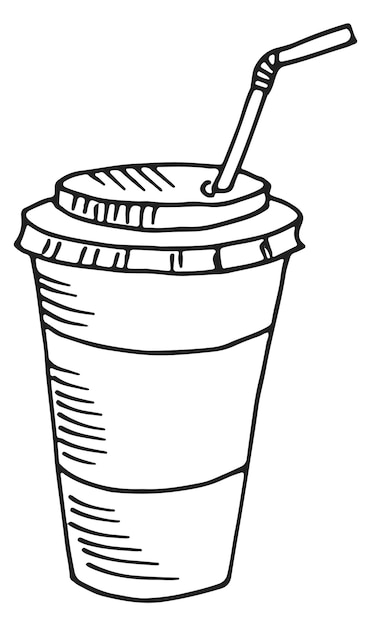 Plastic cup with straw Cold or hot drink sketch