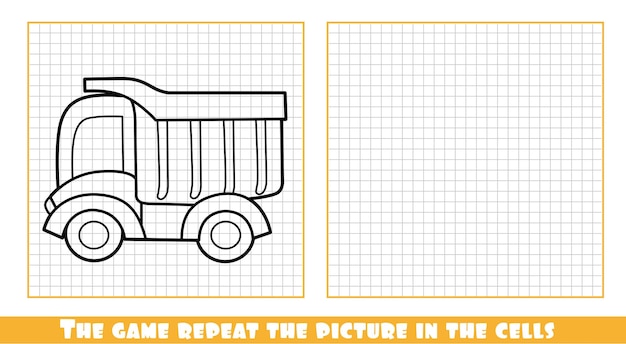 Vector plastic dump truck outlined the game repeat the picture in the cells