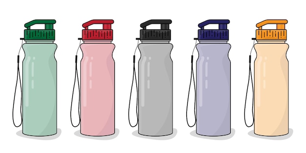 Vector plastic fles of thermoskan met dop en touwsjabloon voor verpakkingsontwerp