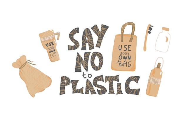 Vector plastic free vector concept with text and symbols