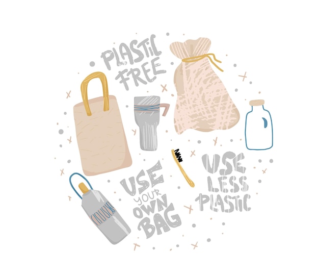 Plastic free vector concept with text and symbols