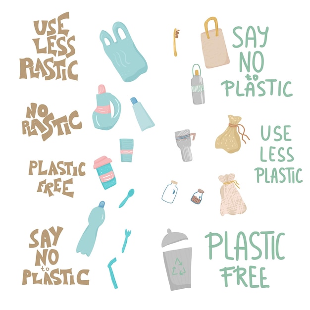 Plastic free vector concept with text and symbols