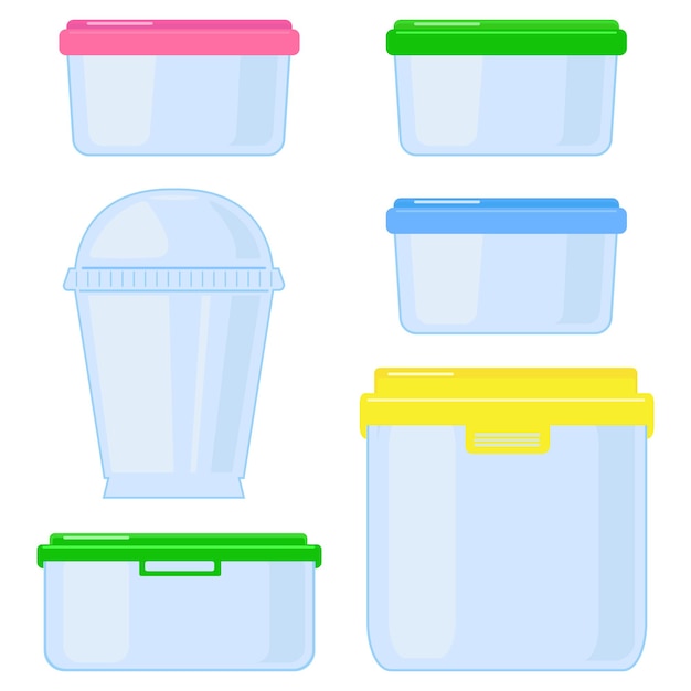 Vector plastic or glass storage containers with lids.