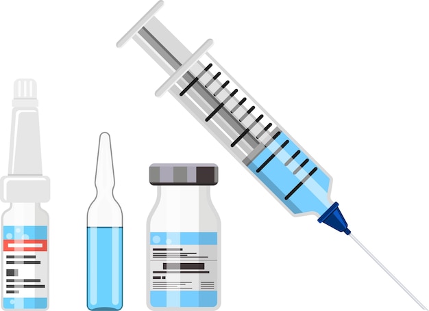Пластиковый медицинский шприц и икона флакона вакцины