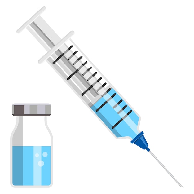 Plastic medical syringe and vial icon